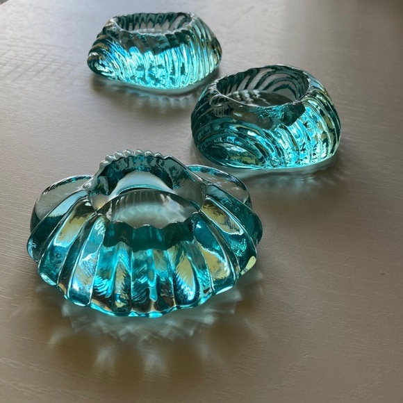 Recycled Acqua Glass Seashells Tea Light Candle Votives 3 nautical coastal - Picture 3 of 12